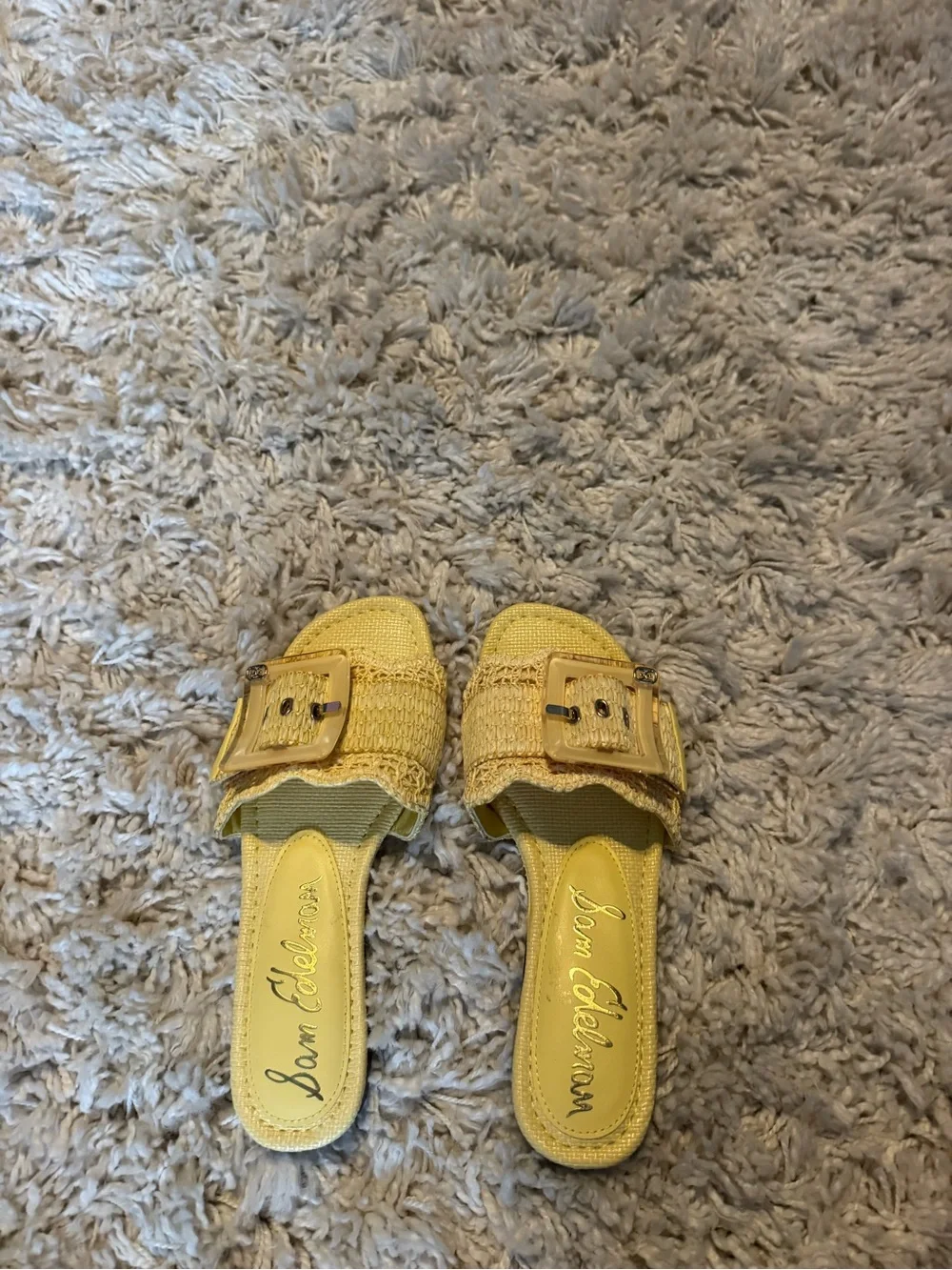 Sam Edelman Yellow Woven Buckle Slide Mules